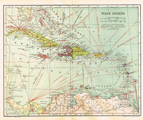 Dodd Mead's Universal Atlas - "WEST INDIES" - Chromolithograph - 1906