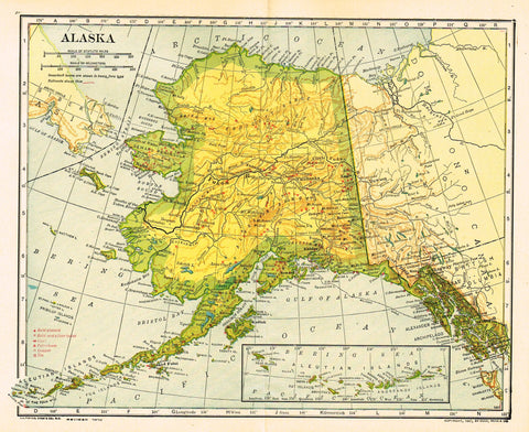 Dodd Mead's Universal Atlas - "ALASKA" - Chromolithograph - 1906