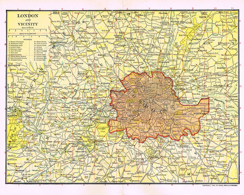 Dodd Mead's Universal Atlas - "LONDON AND VICINITY" - Chromolithograph - 1906