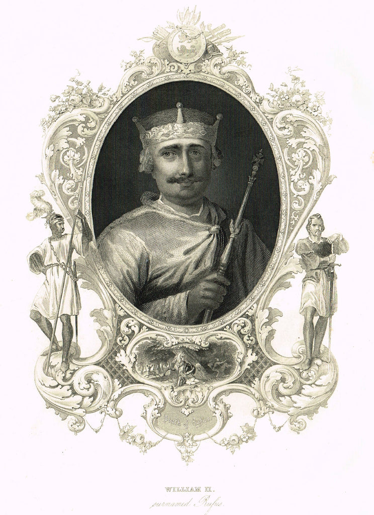 Elaborate Scrollwork Royal Portrait - "WILLIAM II, (RUFUS)" - Steel Engraving - c1840