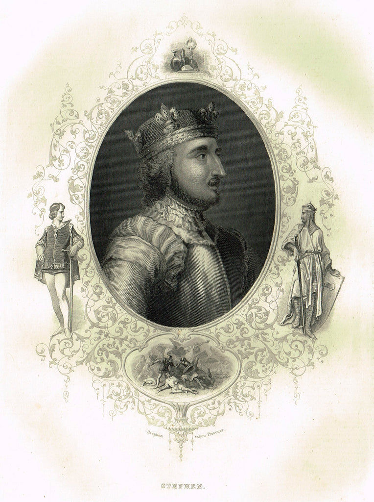 Elaborate Scrollwork Royal Portrait - "STEPHEN" - Steel Engraving - c1840