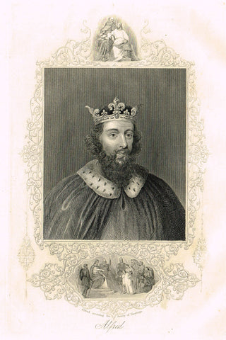 Elaborate Scrollwork Royal Portrait - "ALFRED" - Steel Engraving - c1840