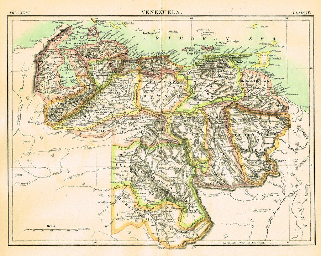 Misc. Antique Map - "VENEZUELA" from E.B. - Chromolithogrpaph - 1889