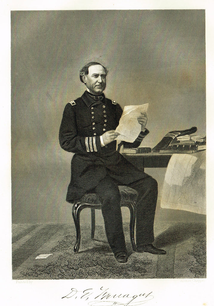 Duyckinck's National Portrait Gallery (Military) - "D.E. FARRAGUT" - Steel Engraving - 1862