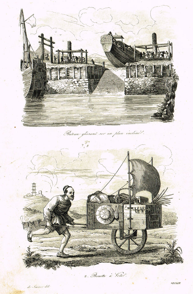 De Sainson's 'Autour du Monde' - "BROUETTE A VEITE" - (CHINA) - Steel Engraving - 1836