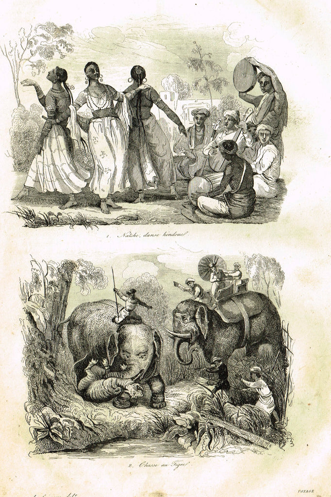 De Sainson's 'Autour du Monde' - "CHASSE AU TIGRE" - (INDIA) - Steel Engraving - 1836