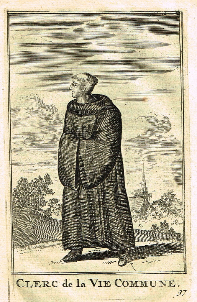 Buonanni's Histoire du Clerge - "CLERC DE LA VIE COMMUINE" - Copper Engraving - 1716