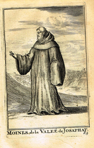 Buonanni's Histoire du Clerge - "MOINES DE LA VALEE DE JOSAPHAT" - Copper Engraving - 1716