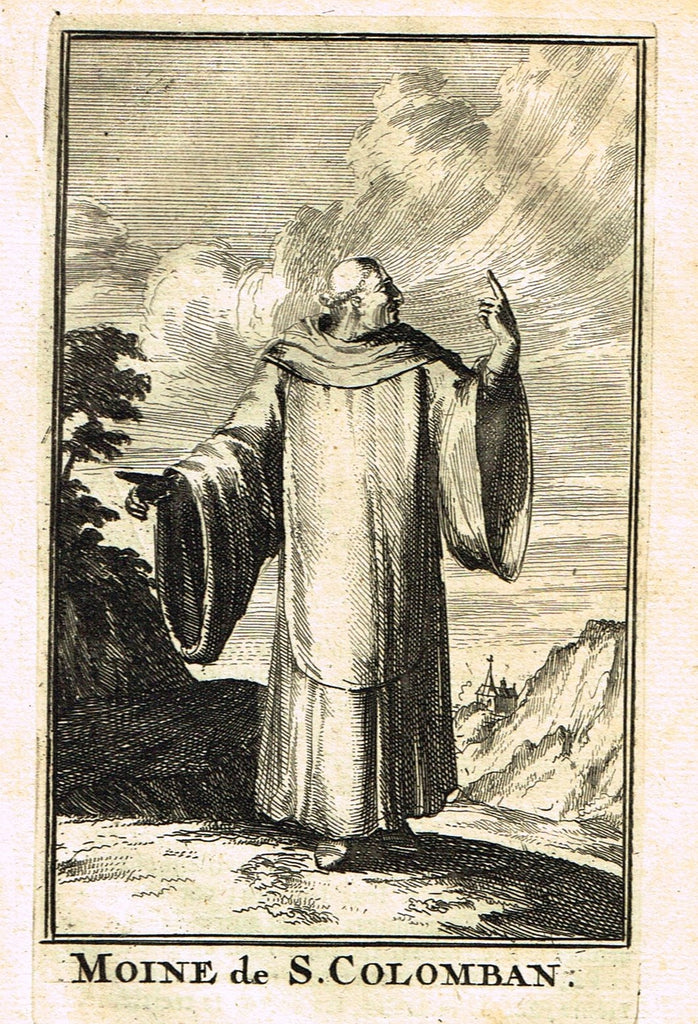 Buonanni's Histoire du Clerge - "MOINE DE ST. COLOMBAN"- Copper Engraving - 1716