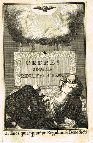 Buonanni's Histoire du Clerge - "ORDRES SOUS LA REGLE DE ST. BENOIT"- Copper Engraving - 1716