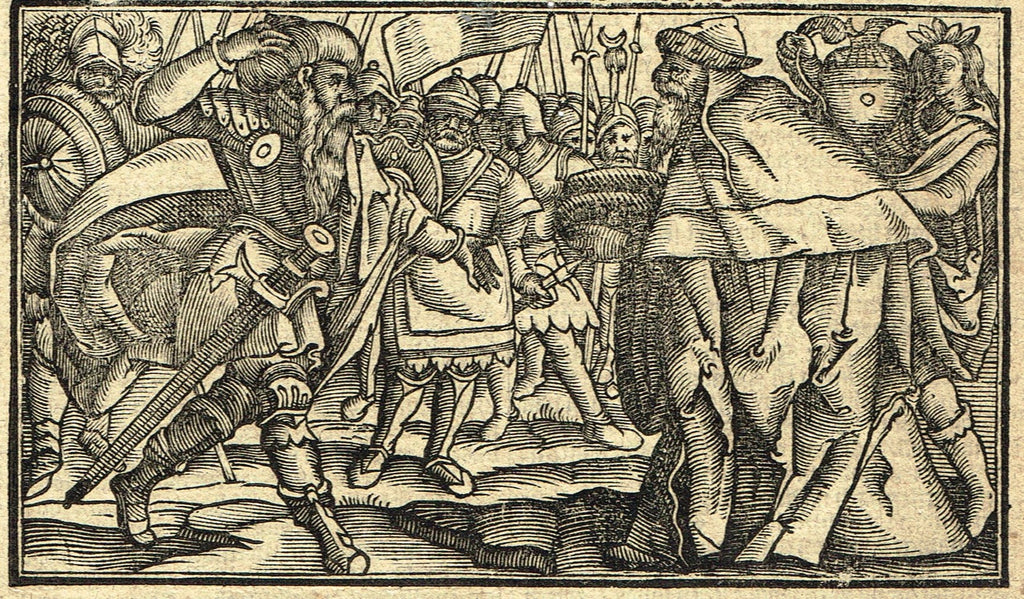 Dutch Bible Print - "ABRAHAM AND MELCHIZEDEK" - Woodcut - 1636