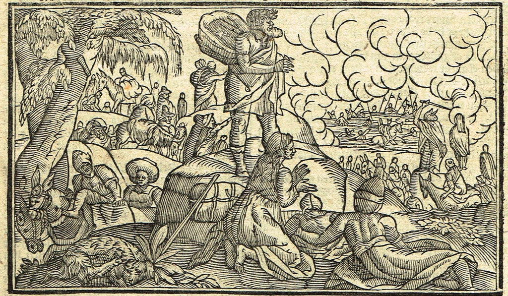 Dutch Bible Print - "PHARAOH DROWNS IN THE RED SEA" - Woodcut - 1636