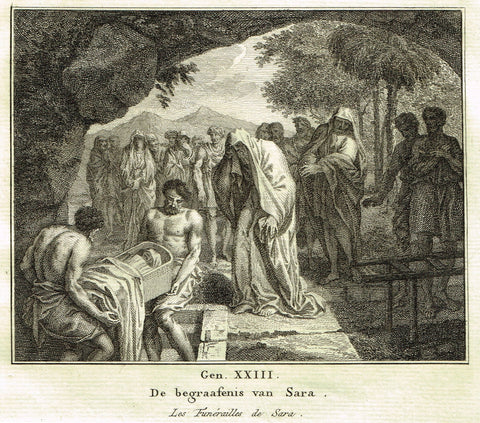 Antique Bible Print by Fokke - "FUNERAL OF SARA" - Genesis 34 - Copper Engraving - 1748