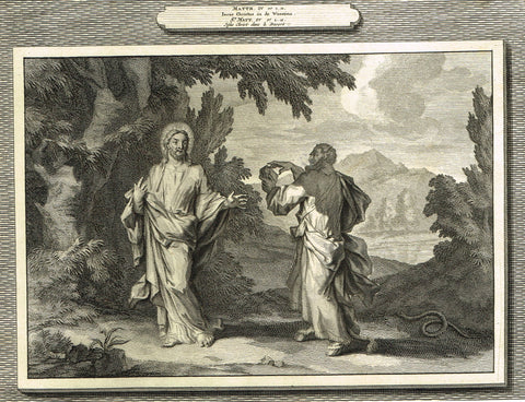 Antique Bible Print by Mortier - "ZACHARIAS SAYS HE HAS SEEN A FACE"  - Copper Engraving - 1700