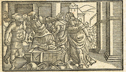 Dutch Bible Print - "MARY OF BETHEZUBA" - Woodcut - 1636