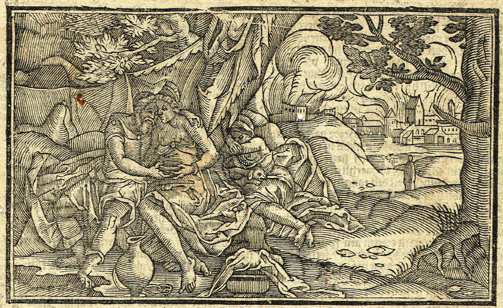 Dutch Bible Print - "SODOM AND GOMORRAH" - Woodcut - 1636