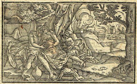 Dutch Bible Print - "SODOM AND GOMORRAH" - Woodcut - 1636