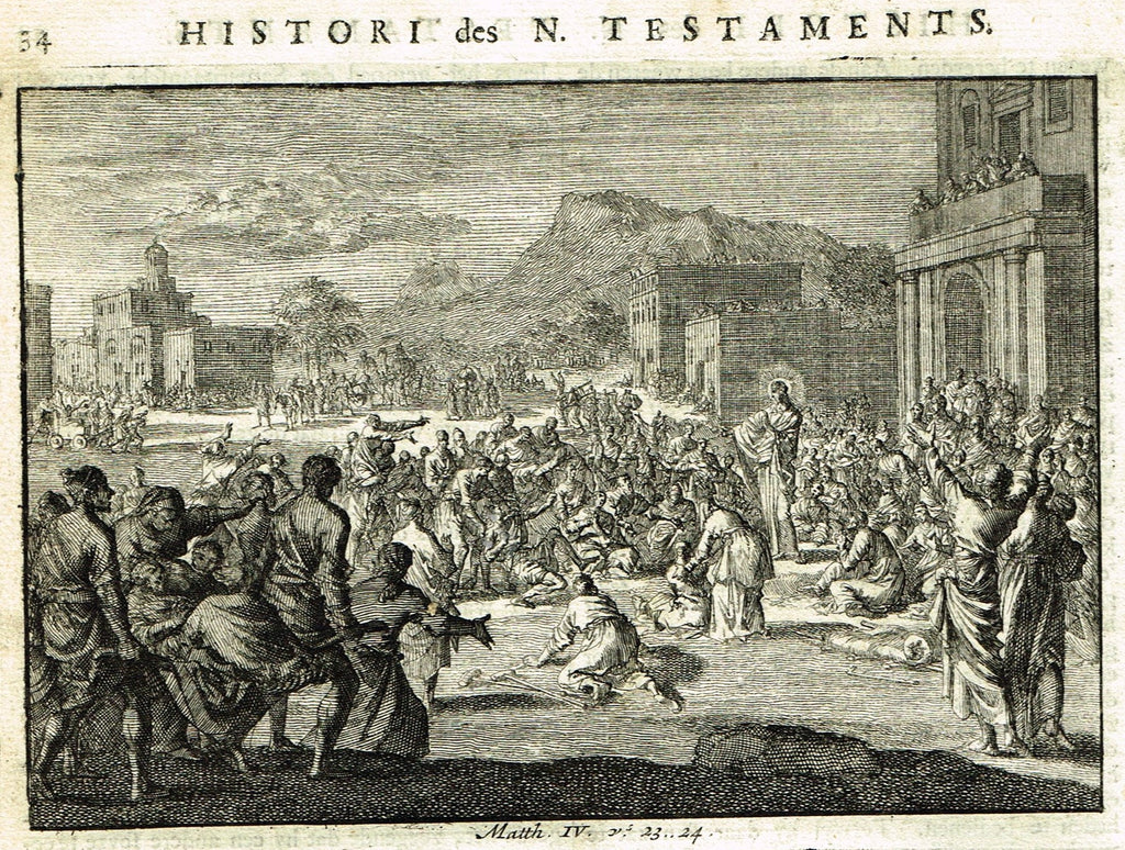 Luyken Bible Print - "JESUS HEALS THE SICK" - Copper Engraving - 1700