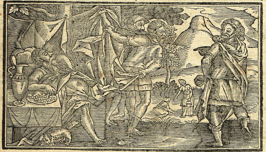 Dutch Bible Print - "NOHAH GETS DRUNK" - Woodcut - 1636