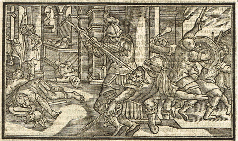 Dutch Bible Print - "CENTURIAN IS SPEARED" - Woodcut - 1636