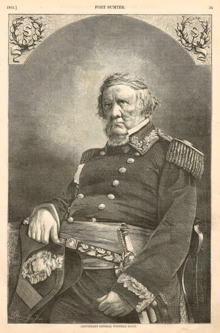Harper's Pictorial History - "LIEUTENANT GENERAL WINFIELD SCOTT" -  Large Engraving - 1866