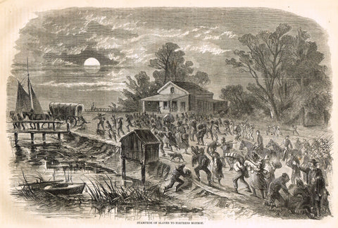 Harper's Pictorial History - "STAMPEDE OF SLAVES TO FORTRESS MONROE" -  Large Engraving - 1866