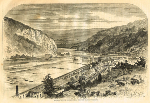 Harper's Pictorial History - "HARPER'S FERRY & THE MARYLAND HEIGHTS" -  Large Engraving - 1866