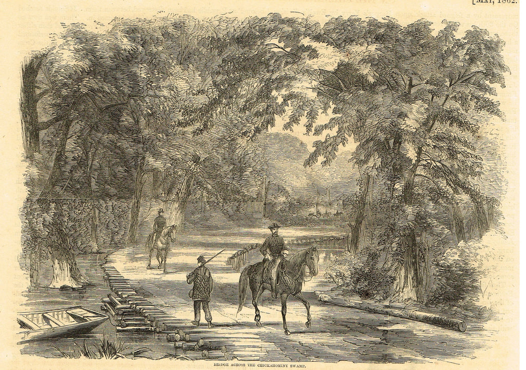 Harper's Pictorial History - "BRIDGE ACROSS THE CHICKAHOMINY SWAMP" -  Large Engraving - 1866