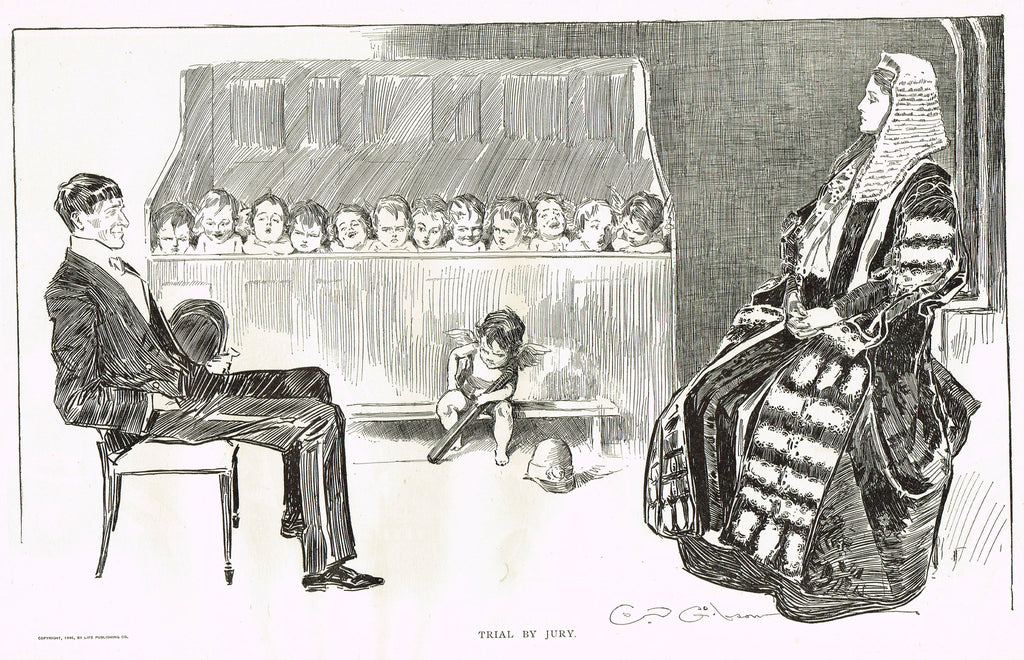 Gibson Girl Sketch - "TRIAL BY JURY" - Lithograph Sketch - 1907