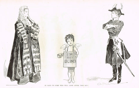Gibson Girl Sketch - "IN DAYS TO COME, WHO WILL LOOK AFTER THIS BOY?" - Lithograph Sketch - 1907