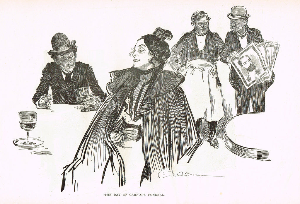 Gibson Girl Sketch - "THE DAY OF CARNOT'S FUNERAL" - Lithograph Sketch - 1907