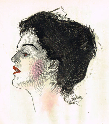 Gibson Girl Sketch - "LIPSTICK & ROUGE" - Lithograph Sketch - 1907