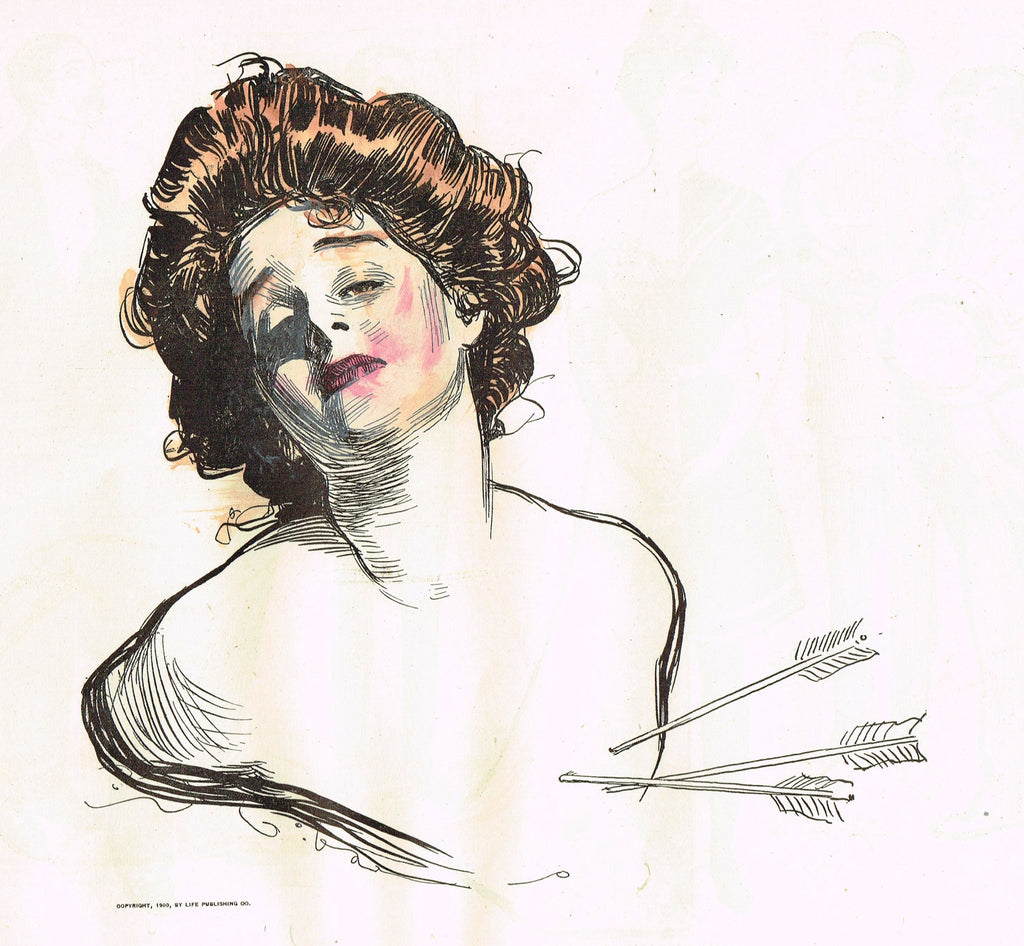 Gibson Girl Sketch - "THREE ARROW IN THE HEART" - Lithograph Sketch - 1907