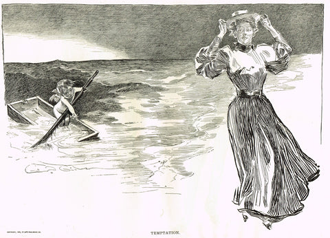 Gibson Girl Sketch - "TEMPTATION" - Lithograph Sketch - 1907