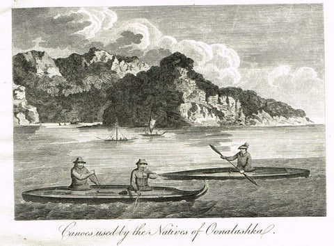 Bankes's Geography - "CANOES USED BY THE NATIVES OF OONALASHKA" - Copper Engraving - 1771