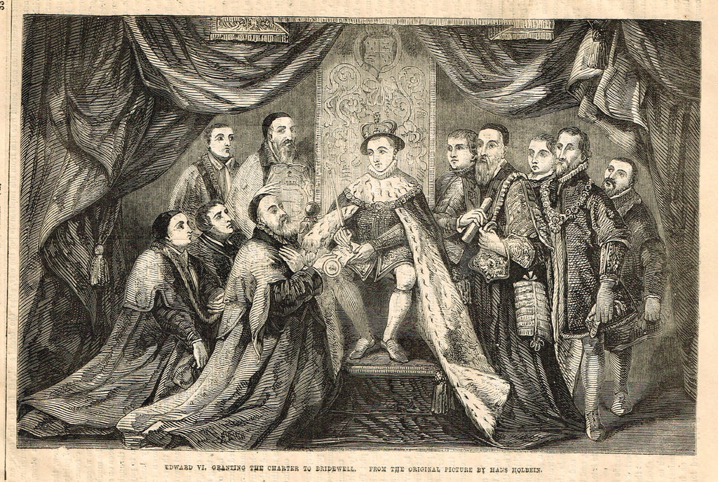 Cassell's History - "EDWARD VI GRANTING THE CHARTER TO BRIDEWELL" - Engraving - 1858