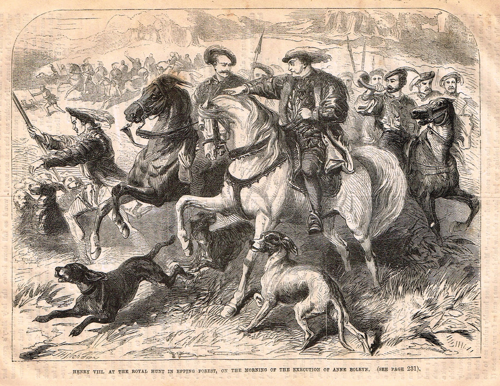 Cassell's History - "HENRY VIII AT THE ROYAL HUNT IN EPPING FOREST" - Engraving - 1858