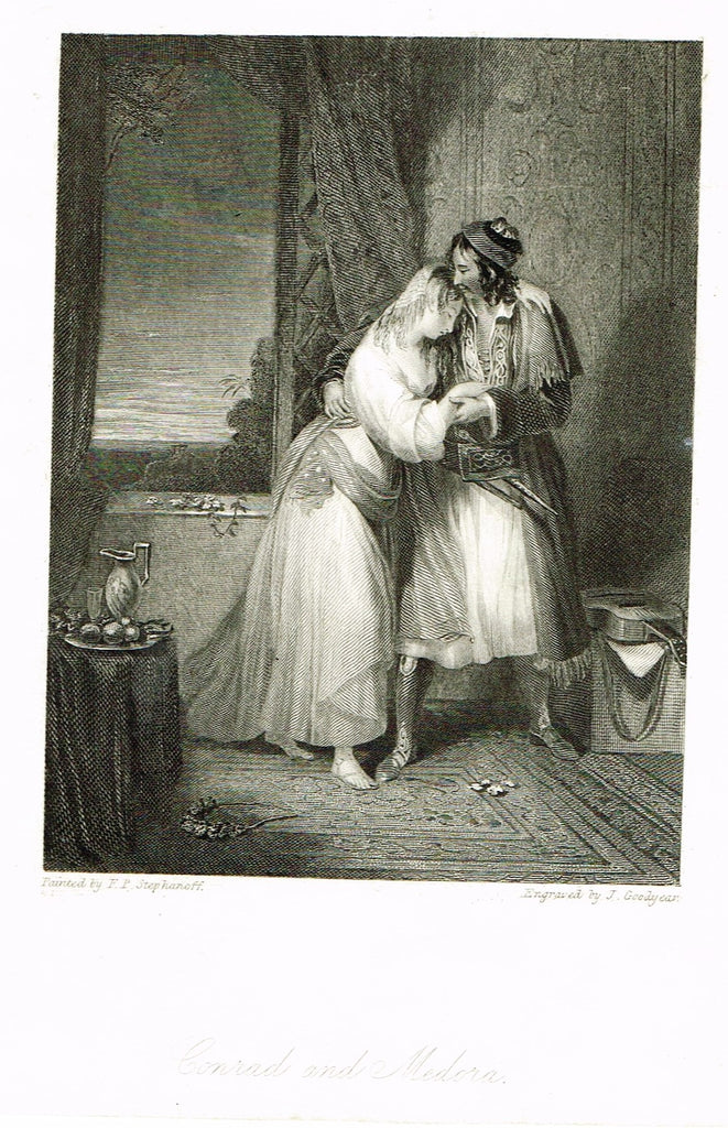 Fine Art - Lovers - "CONRAD & MEDORA" by Goodyear - Steel Engraving - c1840