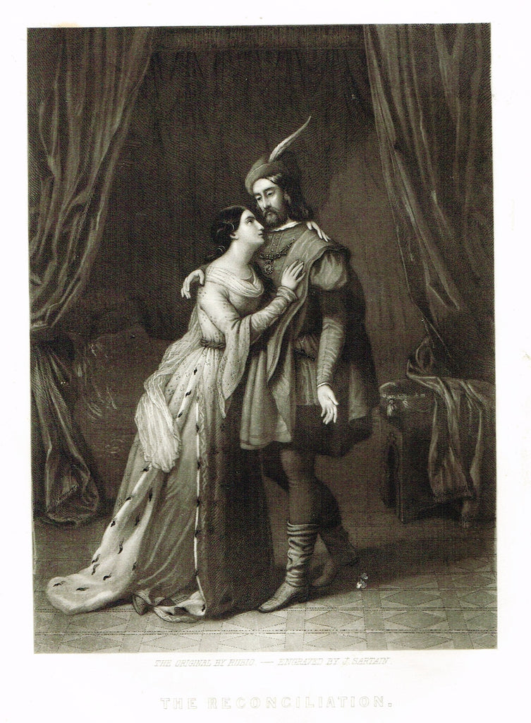 Fine Art - Lovers - "THE RECONCILIATION" by Sartain - Steel Engraving - c1840