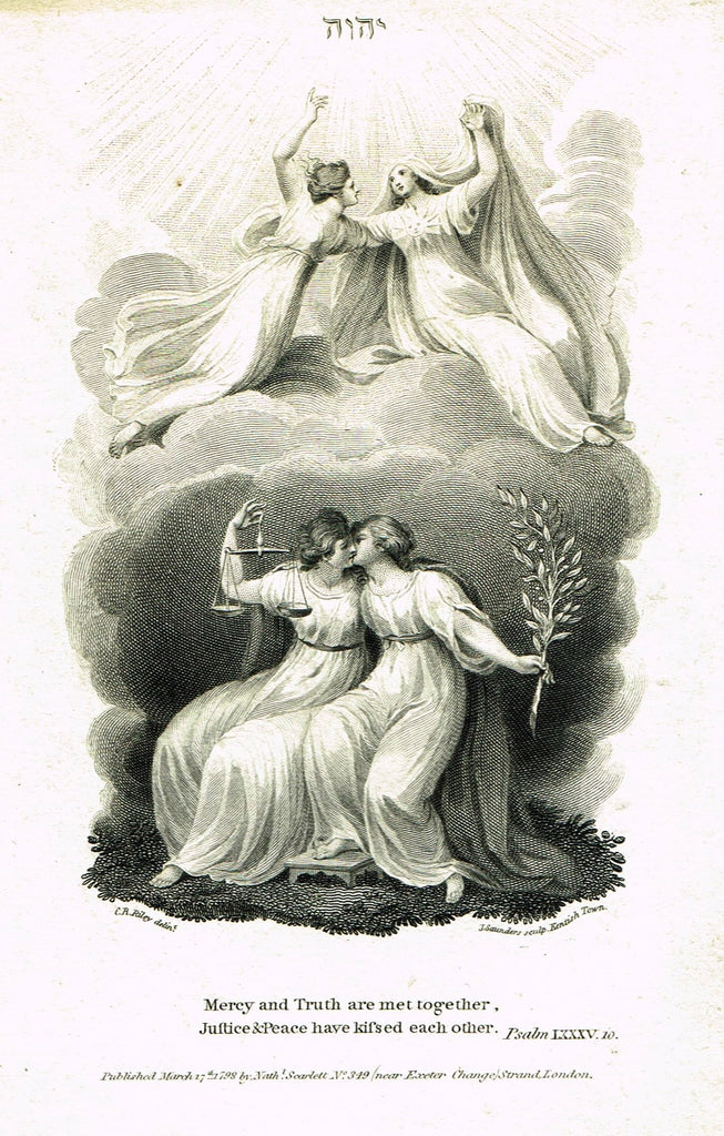 Fine Art - Lovers - "MERCY & TRUTH ARE MET TOGETHER" by Sartain - Steel Engraving - c1840