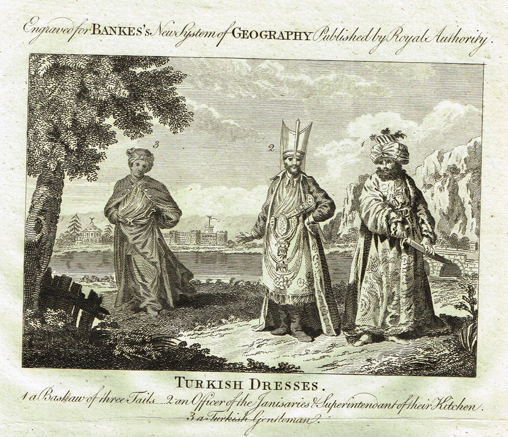 Bankes's Geography - "TURKISH DRESSES, A BASHAW OF THREE TAILS" - Copper Engraving - 1771