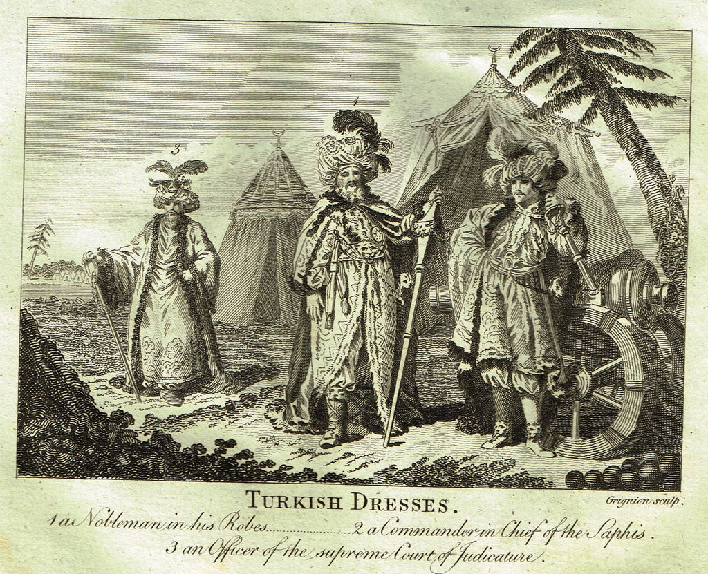 Bankes's Geography - "TURKISH DRESSES, A NOBLEMAN IN HIS ROBES" - Copper Engraving - 1771