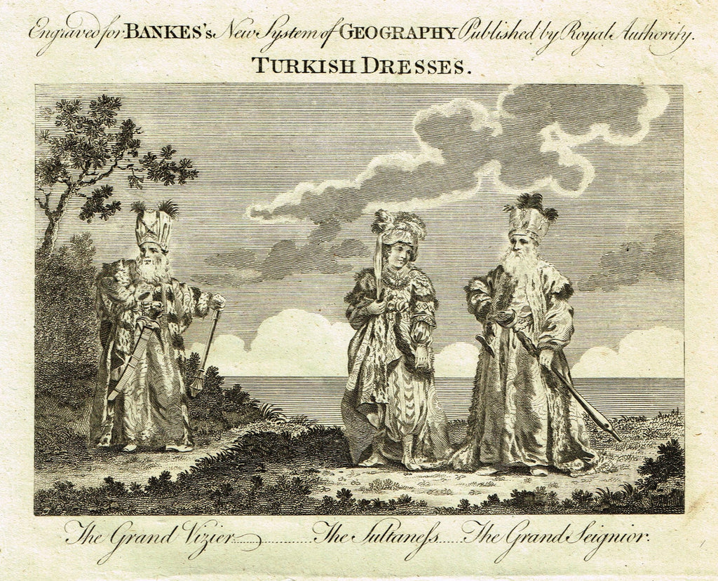 Bankes's Geography - "TURKISH DRESSES, THE GRAND VIZIER" - Copper Engraving - 1771