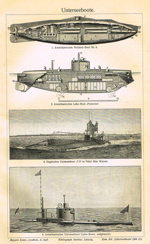 Marine Print - Meyers Lexicon's  "SUBMARINE (UNTERSEEBOOTE)" - Lithograph - 1913