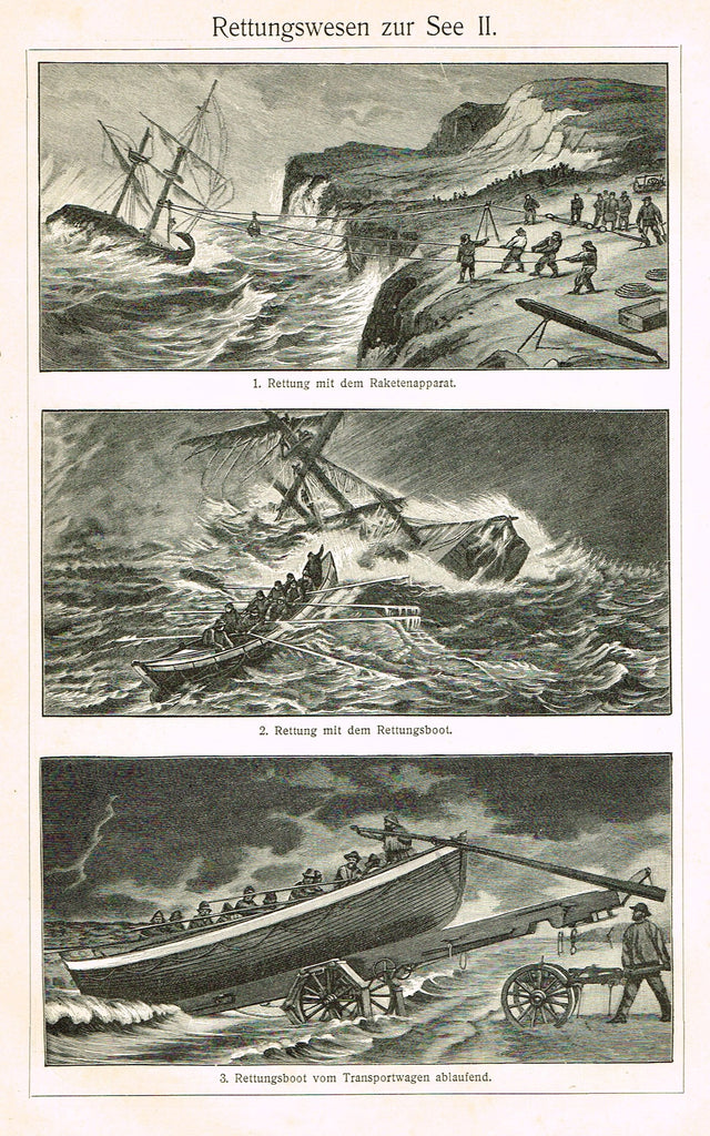 Marine Print - Meyers Lexicon's  "SHIP WRECKS (RETTUNGSWESEN ZUR SEE)" - Lithograph - 1913