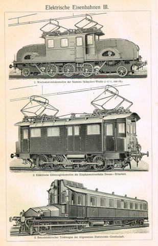 Myers Lexicon Print - "ELECTISCHE EISENBAHNEN III (TRAIN)" - Lithograph - 1913