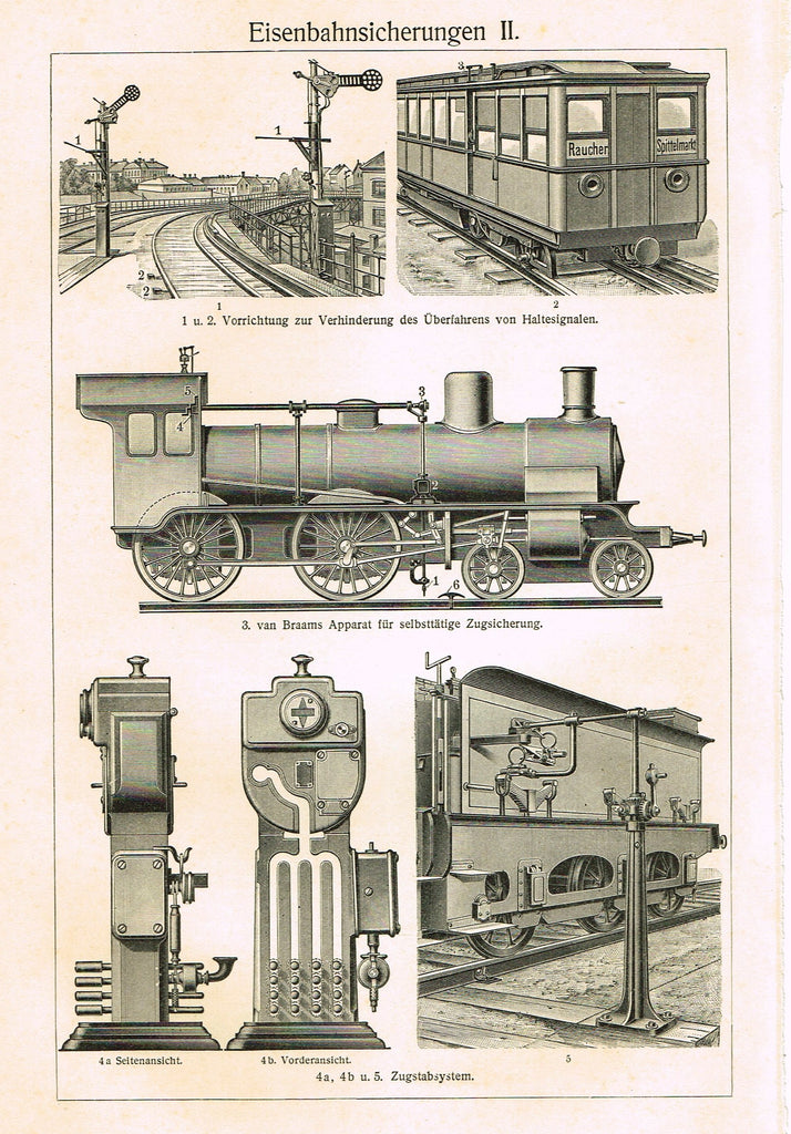 Myers Lexicon Print - "EISENBAHNSICHERUNGEN II (TRAIN)" - Lithograph - 1913