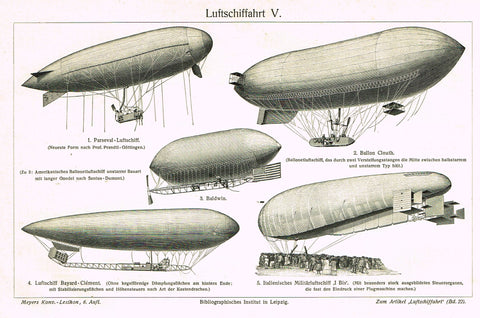Myers Lexicon Print - "LUFTSCHIFFAHRT V (DERIGIBLE)" - Lithograph - 1913