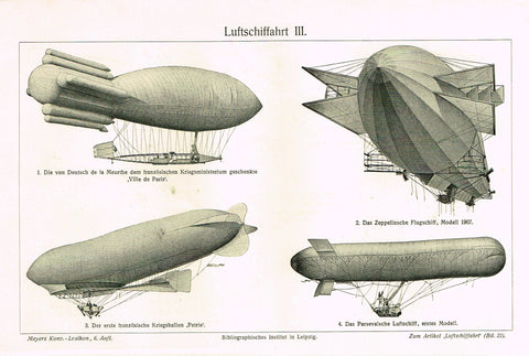 Myers Lexicon Print - "LUFTSCHIFFAHRT III (BLIMP)" - Lithograph - 1913
