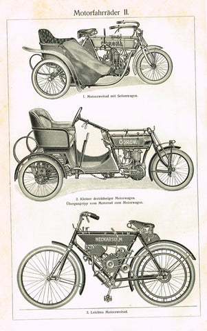 Myers Lexicon Print - "MOTORWAGEN II (MOTORCYCLE)" - Lithograph - 1913